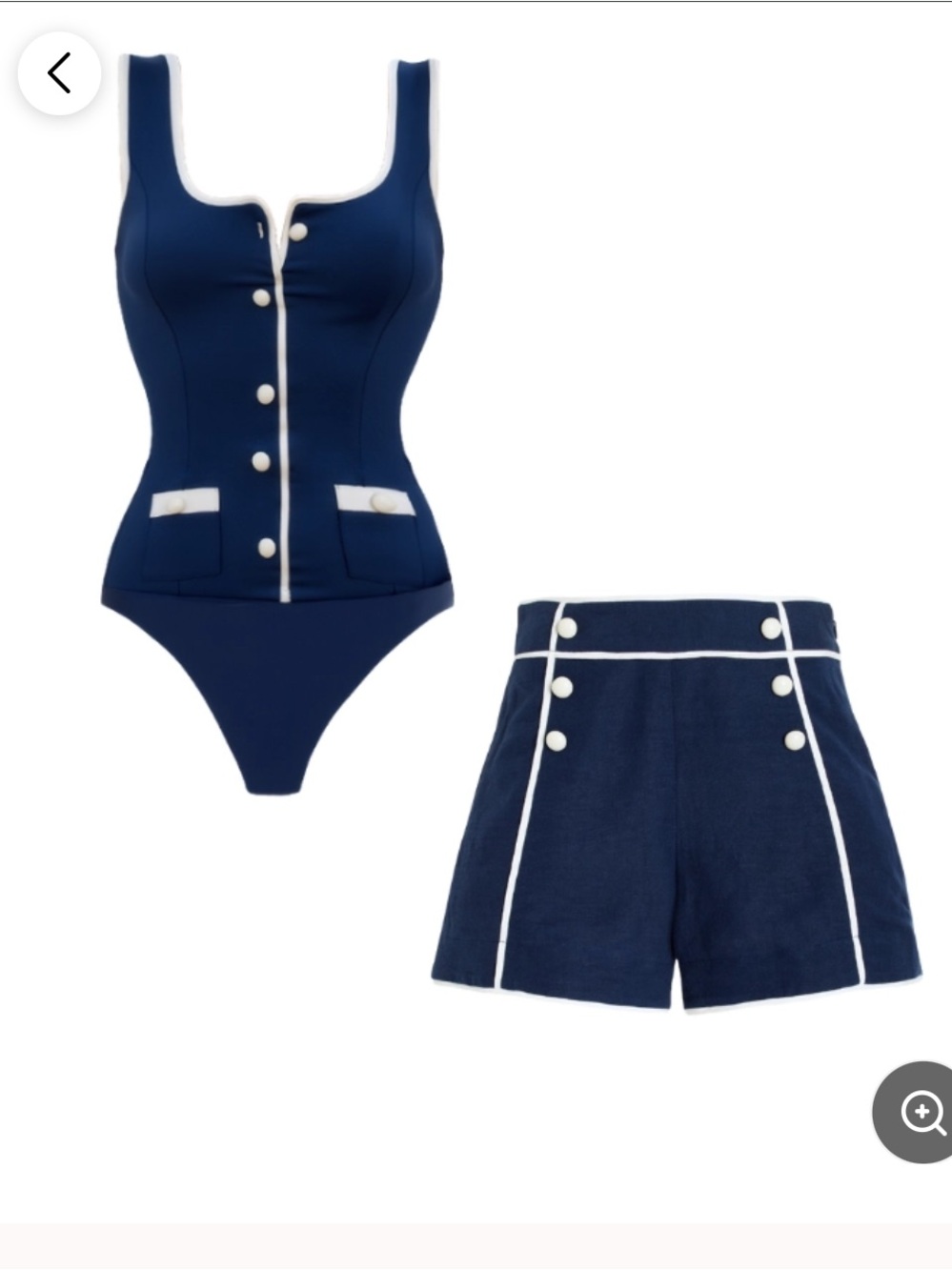 Navy Blue Sailor-Inspired Women’s One-Piece Swimsuit with Matching Shorts